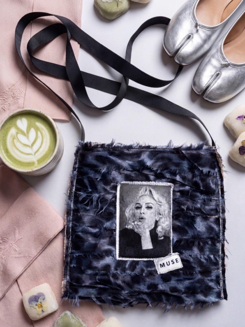 Silk Navy Crossbody Bag with Muse Patch